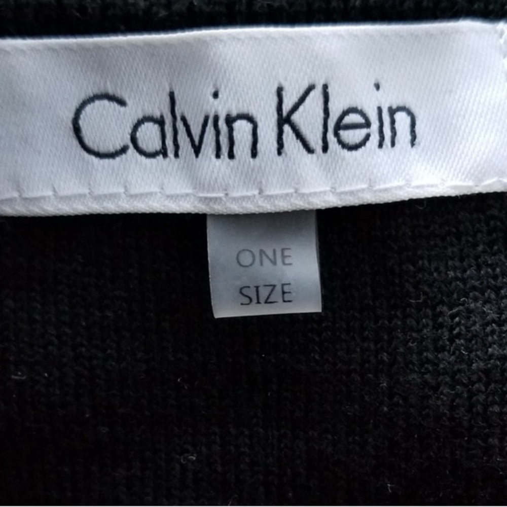 Calvin Klein Black Sweater Poncho Fringed with Sleeves, One Size Fits All - Picture 3 of 13